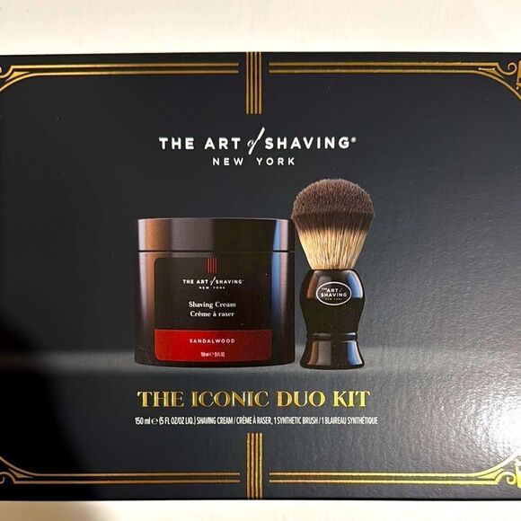 Black Shaving Set with Brush and Balm in sandalwood scent brand new in box - Picture 1 of 5